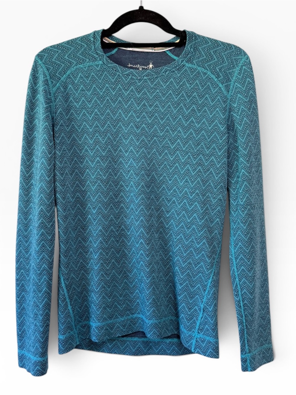 Smartwool Base Layer Pattern Long Sleeve Crew Teal Blue Size Medium